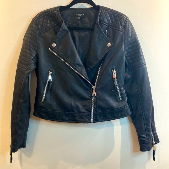 PHILOMENA PETTI Sz L Vegan Leather Quilted Details  Zipper Closure Moto Jacket - Picture 1 of 12